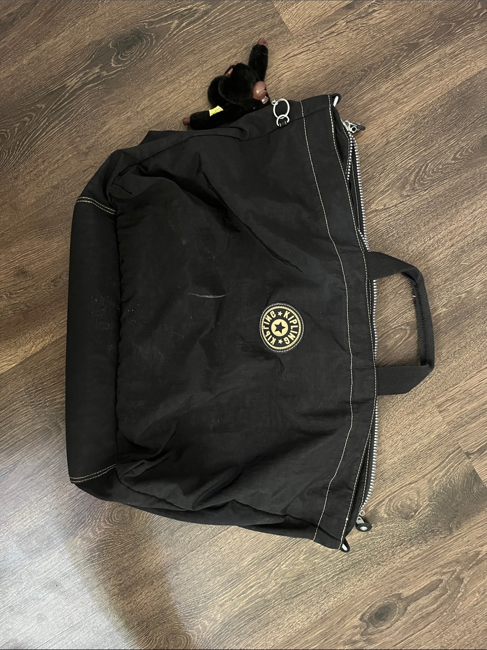 Kipling Black Duffel/Tote Bag with Logo Patch and Bag Charm